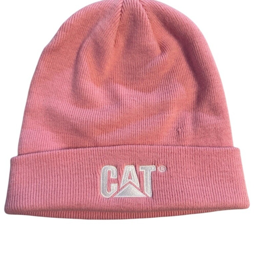 Caterpillar CAT Beanie Hat Unisex One Size Pink Cuffed Embroidered Logo